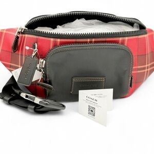 Coach Plaid Crossbody Black Leather Red Tartan Track Belt Bag Classic Streetwear
